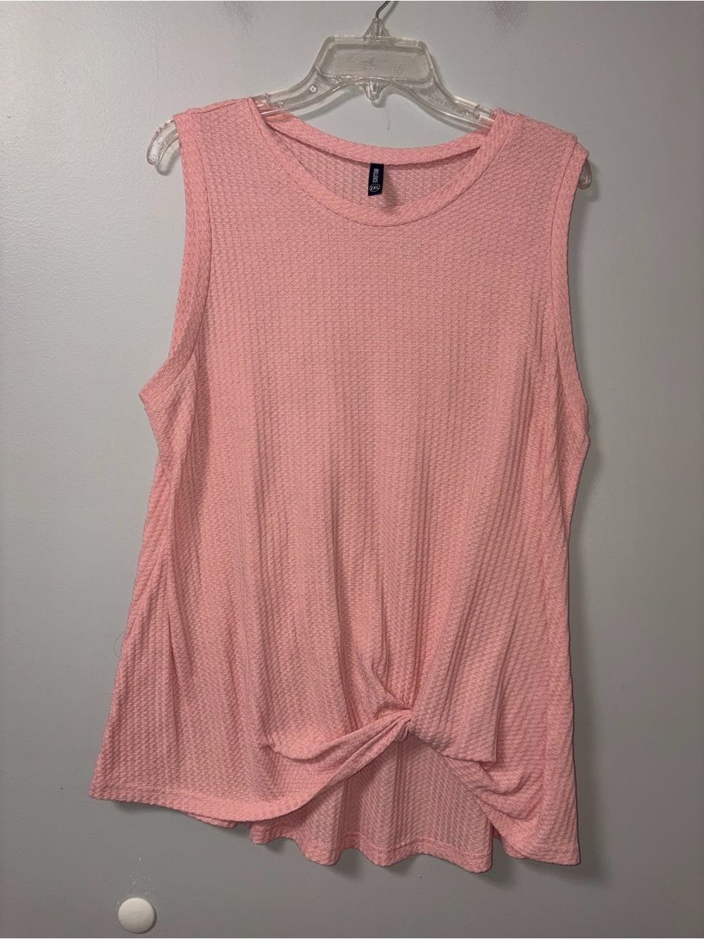 Iwollence Pink Textured Knit Knot Tank Plus Size Women’s 2X